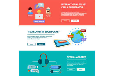Translator banners. Horizontal pictures with app translation services