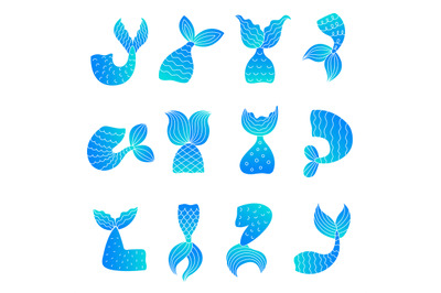 Mermaid tails. Drawing ocean marine symbols of fairy tail woman fish b