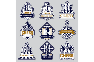 Chess emblem. Sport club logo with chess symbols knight pawn rook offi