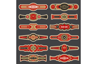 Cigar labels. Colorful vintage banded badges for cigar branding vector