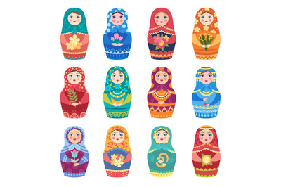 Russian dolls. Authentic traditional toys matryoshka little girls with