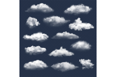 Clouds realistic. Nature sky weather symbols rain or snow cloud vector