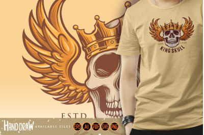 King Skull with Flying logo mascot Illustrations