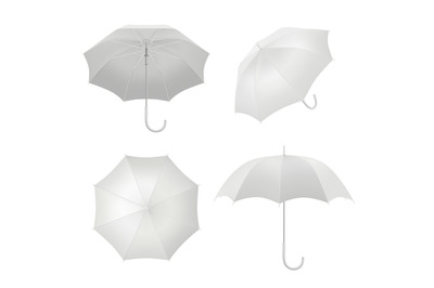 Realistic umbrellas. Rain protection symbol umbrella in various view p