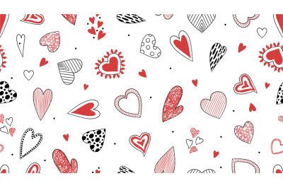 Doodle hearts pattern. Hand drawn decorative love background, st. Vale