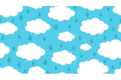 Rainy clouds pattern. Season weather&2C; rain drops and white cloud vecto