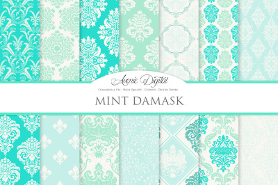28 Mint Damask Digital Paper Bundle