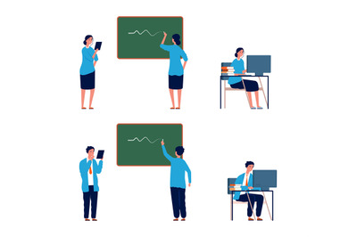 Teacher activities. Male female professors&2C; flat college or school lec