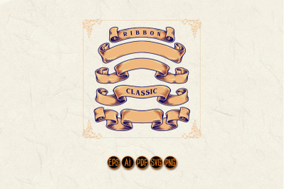 Set Ribbon Banner Classic Illustrations