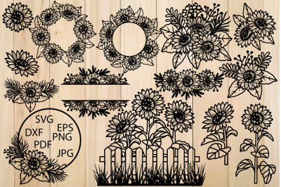 Sunflowers SVG, Sunflower Wreath SVG, Sunflower Frame