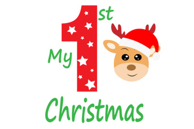 My first christmas svg, Reindeer Santa Claus, Baby Shirt cut file ,Rei