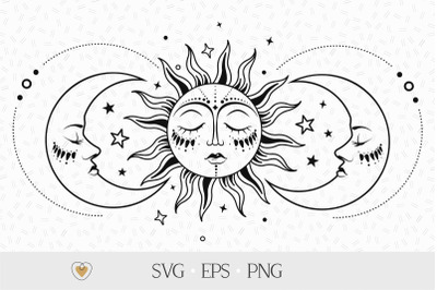 Sun and moon svg, Celestial svg, Witchy svg, png