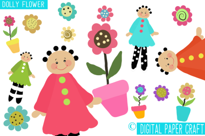 Dolly Flower Clipart, Doll Clipart, Flower Clipart