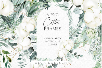 Watercolor cotton clipart, Eucalyptus frames png Border