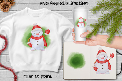 Christmas funny snowman sublimation. Design for printing.