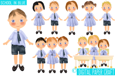 School In Blue, School Clipart, School Children, School Uniform