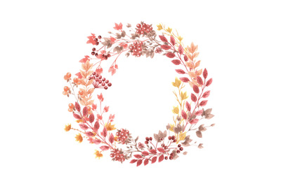 Fall flora watercolor wreath (frame). Flowers, flora. Burgundy, red