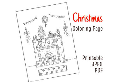 Merry Christmas Coloring Page, Christmas scene Coloring worksheet