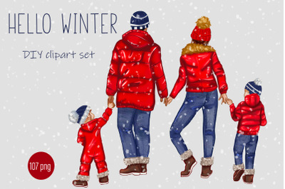 Hello winter, DIY Clipart Kit  Merry Christmas
