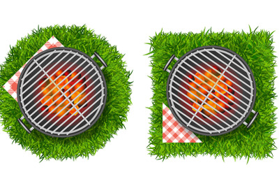Realistic Detailed 3d Bbq or Barbecue Grill Set on Vibrant Green Grass