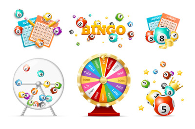Realistic 3d Detailed Casino Fortune Wheel and Lottery Set. Vector