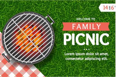 Realistic Detailed 3d Barbecue Grill and Family Picnic Ads Banner