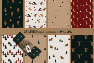 Winter digital paper Holiday seamless pattern Christmas tree backgroun