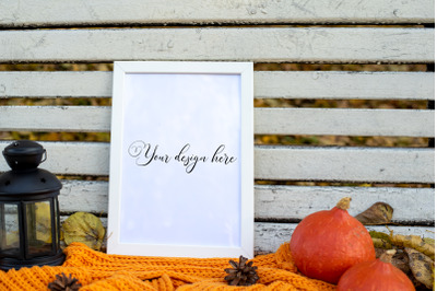 A4 Autumn Frame Mockup. Fall Mockup. Frame PSD, frame PNG mockup. Fram