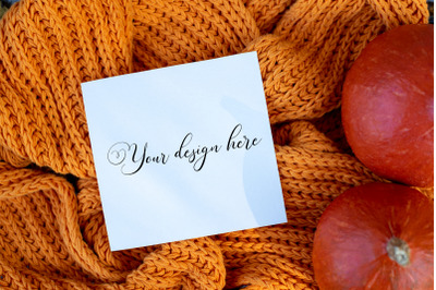 5x5 Autumn Card Mockup. Fall Mockup. Greeting card PSD mockup. Invitat