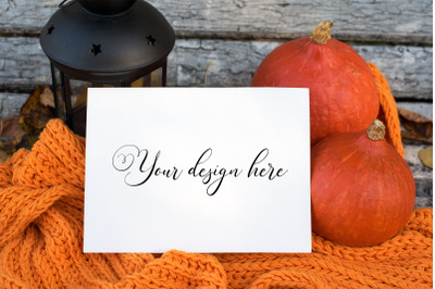 7x5&amp;nbsp;Autumn Card Mockup. Fall Mockup. Greeting card PSD mockup. Invitat