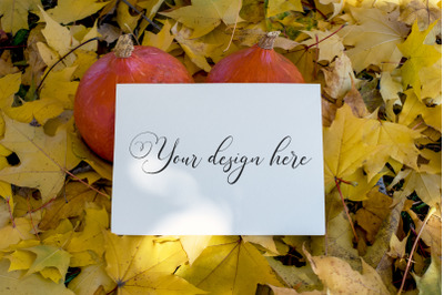 7x5 Autumn Card Mockup. Fall Mockup. Greeting card PSD mockup. Invitat