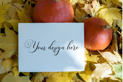 7x5 Autumn Card Mockup. Fall Mockup. Greeting card PSD mockup. Invitat