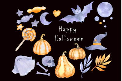 Watercolor clipart of Cute Halloween
