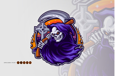 Halloween Grim Reaper Cartoon Logo