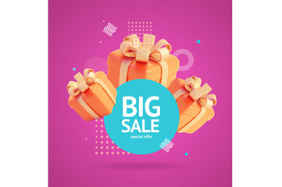 Big Sale Poster Banner Card with Present Box