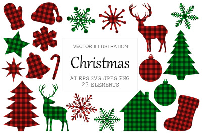 Christmas Buffalo plaid. Christmas tree plaid. Reindeer SVG