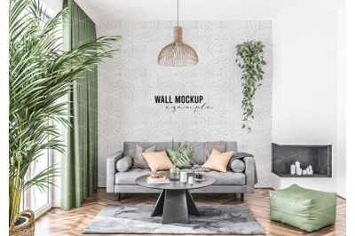 Wall mockup - wallpaper mockup - living room scene