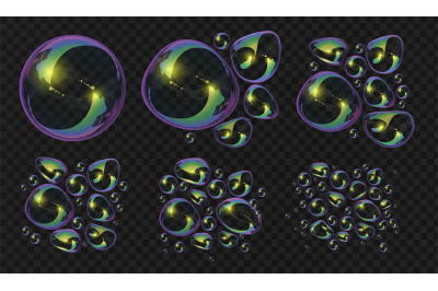 Realistic 3d soap bubbles and blobs break deformation. Glossy spheres