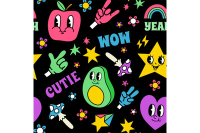 Retro comic style characters faces and hands seamless pattern. Trendy