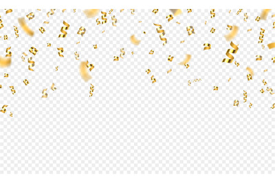 Golden falling 3d confetti, party or celebration background. Gold flyi