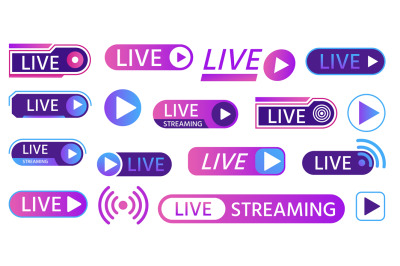 Live icons for game streaming, tv broadcasting, show or news on air. B