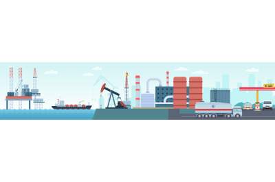 Oil petroleum industry extraction, production and transportation infog