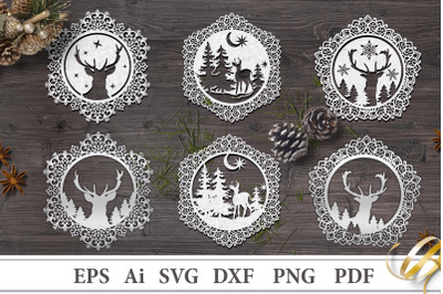 Decorative Christmas stencils with deer. File to cut