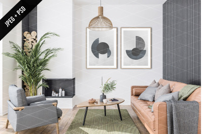 Wall mockup - wallpaper mockup - living room scene