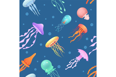 Jellyfish pattern. Underwater medusa colored beautiful ocean animals v