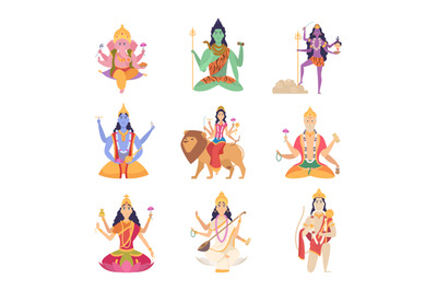 Indian characters gods. Fantasy mascots of indian culture vishnu ganes