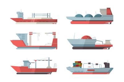 Cargo ship. Marine vessel ocean ship with crane and containers vector