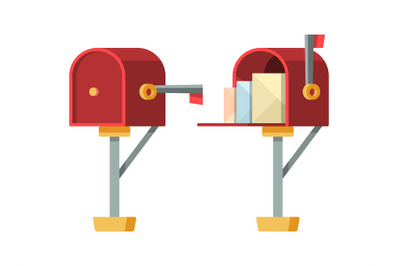 Open mailbox. Post letterbox with envelopes vector isolated containers