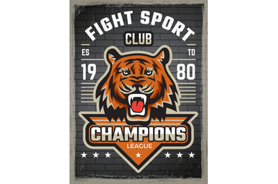 Team animals poster. Wild sport mascot shield on placard vector animal