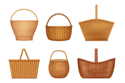 Wicker basket. Handcraft decorative picnic containers for nature produ